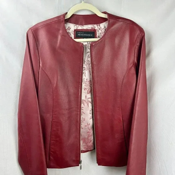 Women's Red Leather Jacket - Picture 7 of 8